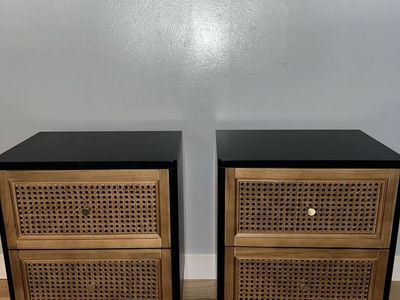 COZAYH Woven Cane Front Accent Nightstand with Brass Knobs, Accent Dresser - set of two $180 OBO
