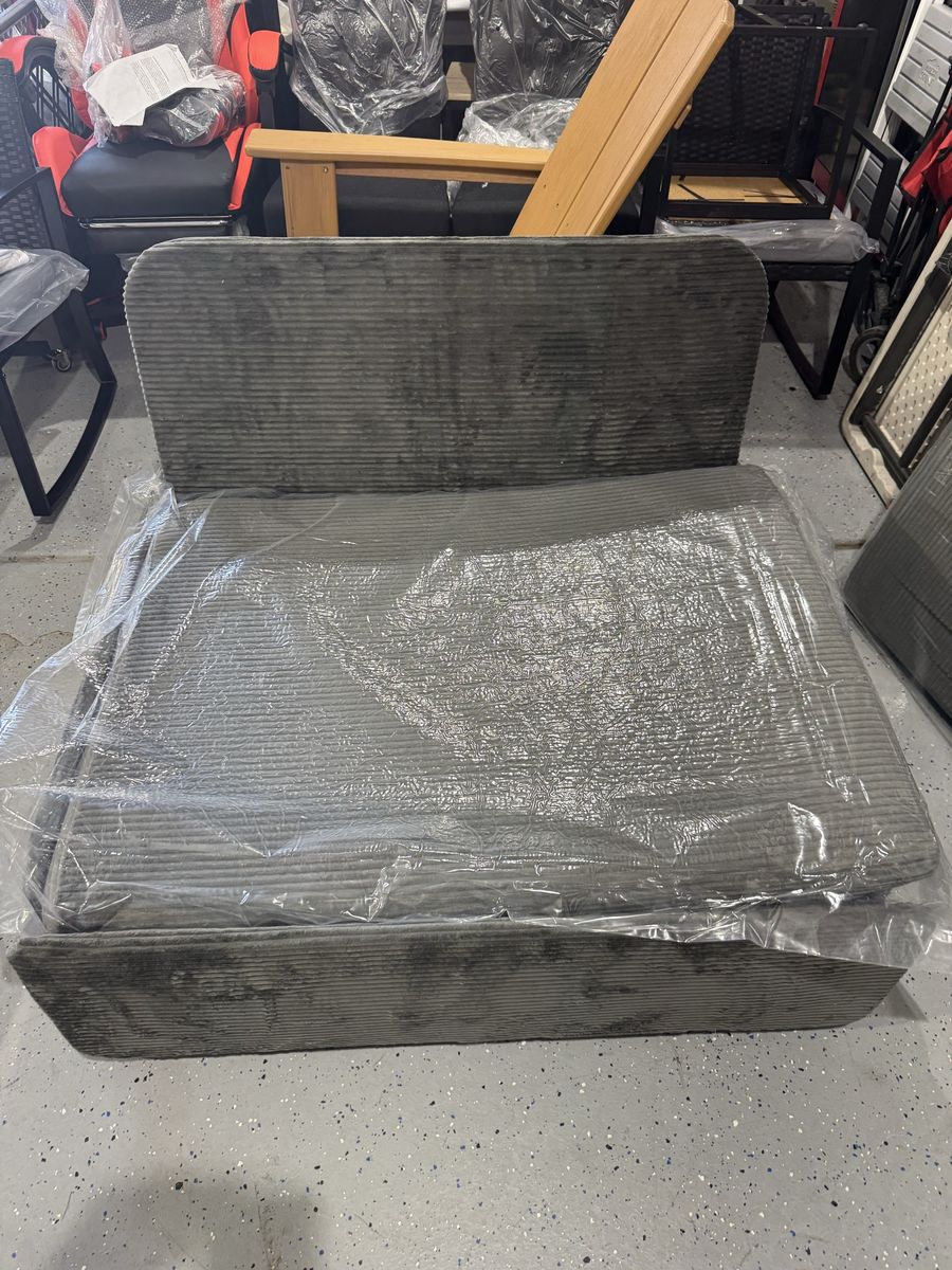 Gray Corduroy Chair and twin Sleeper Sofa Bed with Metal Frame - Space-Saving Design
