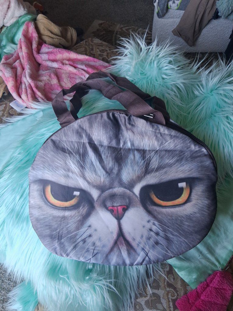 Grumpy Cat Face Print Tote Bag - Used Round Shoulder Bag
