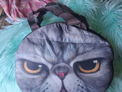 Grumpy Cat Face Print Tote Bag - Used Round Shoulder Bag