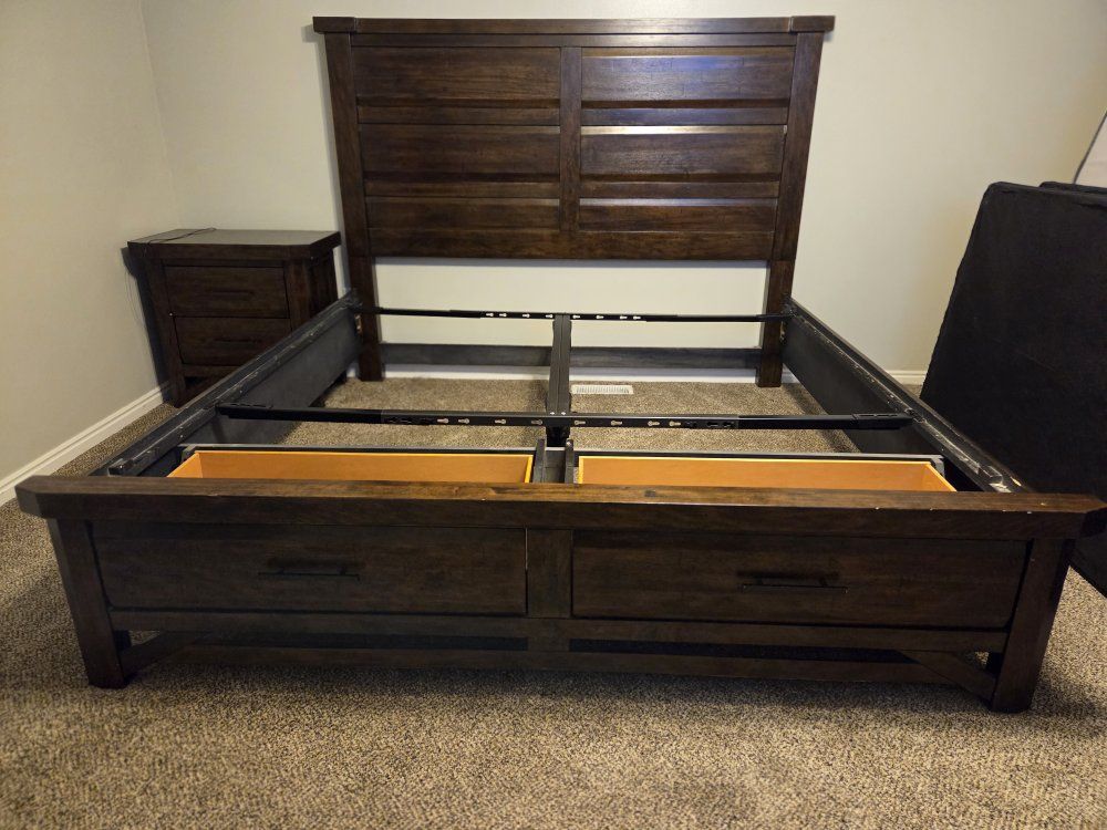 King size wood Bed Frame with 2 storage drawers