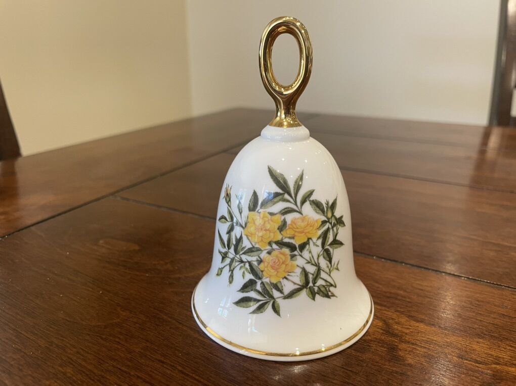 Danbury Mint Baby Gold Star Rose Bell W/ Gold Trim