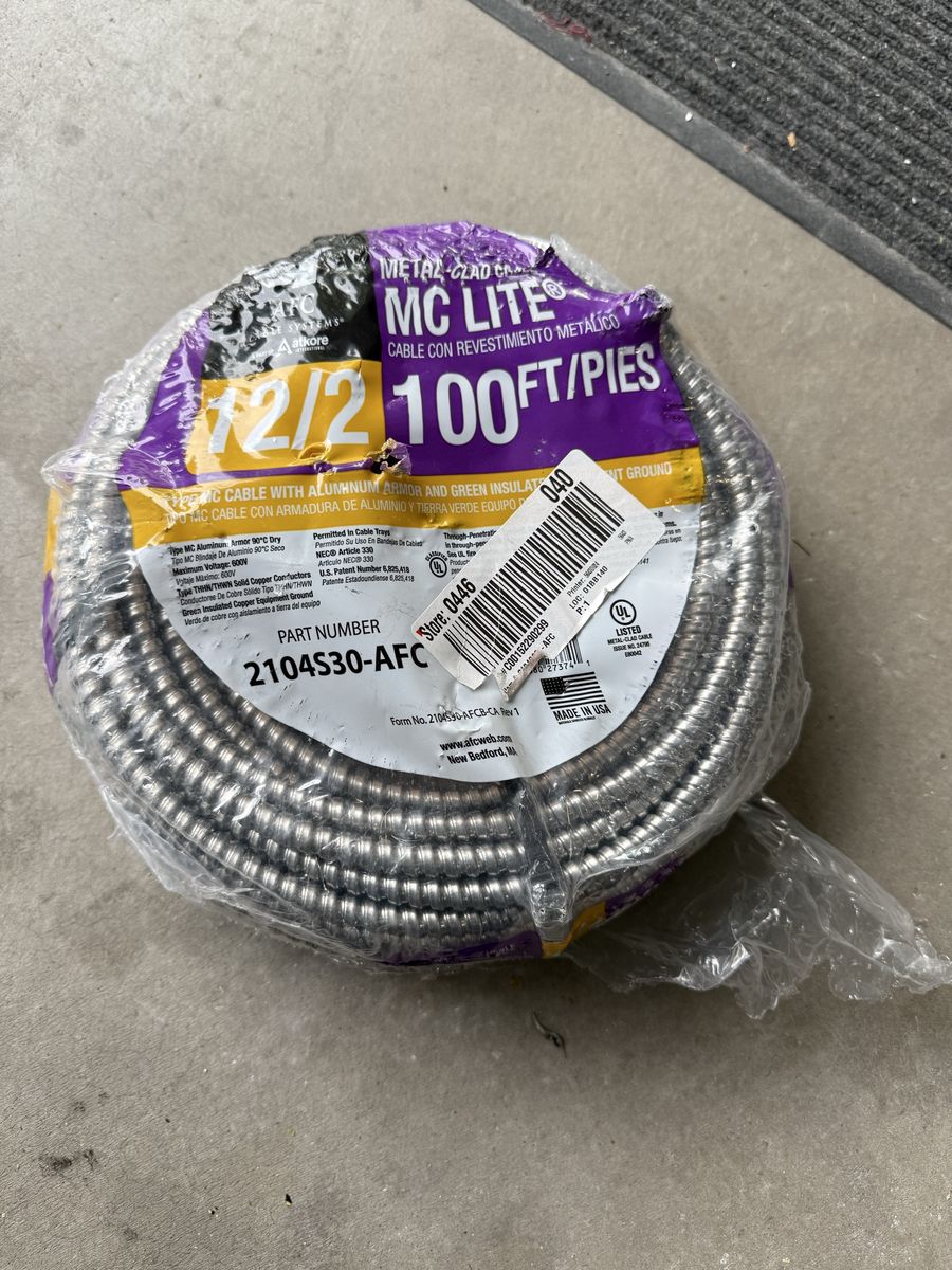 MC lite. 12/2. 100 ft roll unused.