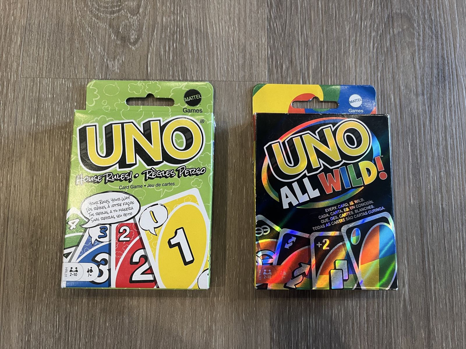  UNO Card Games Lot - UNO House Rules! and UNO All Wild! Decks