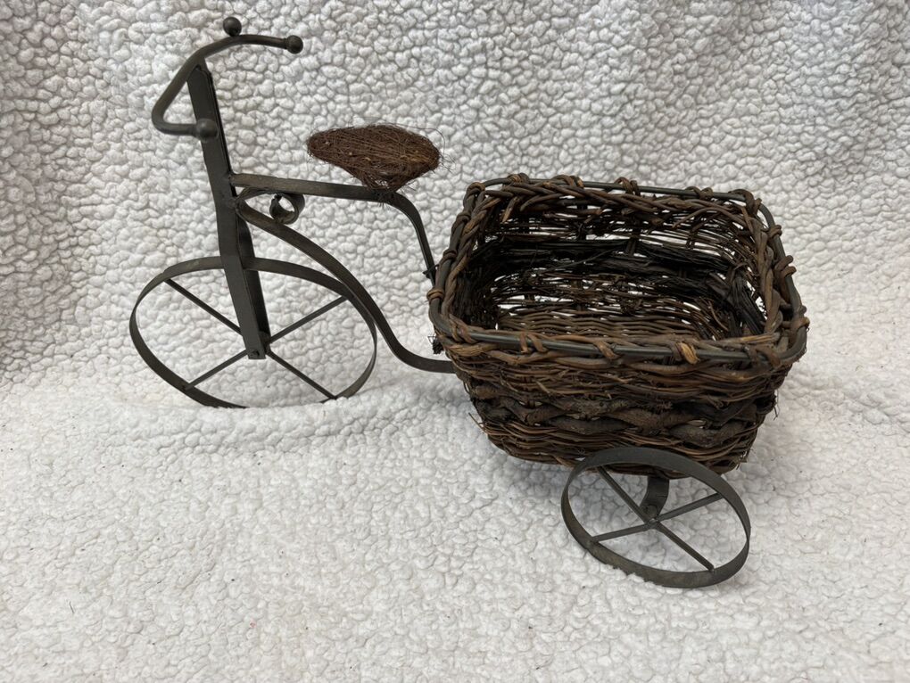 Tricycle Planter Wicker Basket Plants Decor Kitche