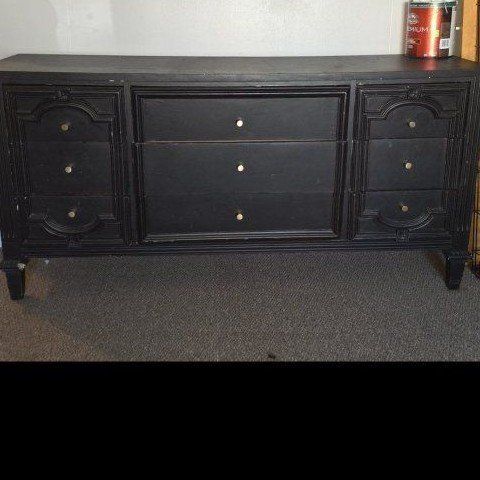 Refurbished Black Dresser with 9 Drawers - Vintage Style, Solid Wood