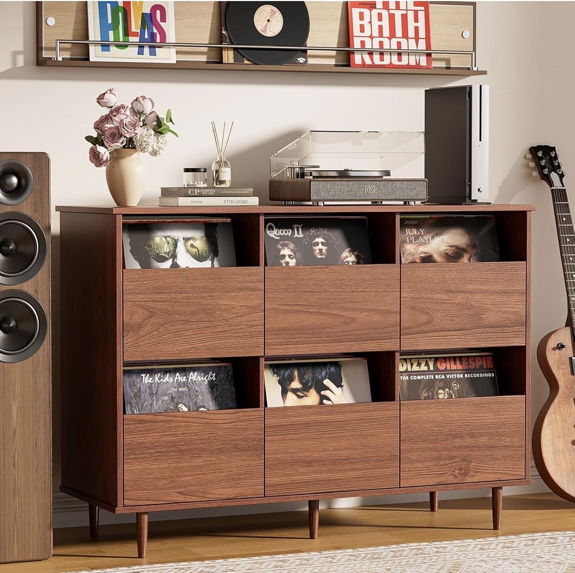 NEW IN BOX Brottar 2-Tier Record Player Stand - Vinyl Storage & Media Console - 47.2" x 15.7" x 35"