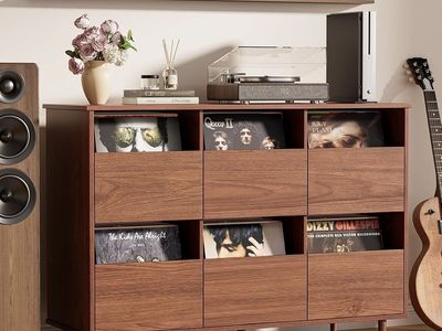 NEW IN BOX Brottar 2-Tier Record Player Stand - Vinyl Storage & Media Console - 47.2" x 15.7" x 35"