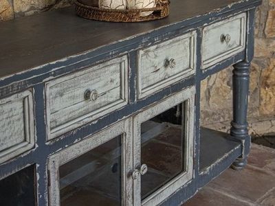 BRAND NEW! Rustic Farmhouse Console Table Sideboard Buffet Cabinet with Drawers & Glass Doors