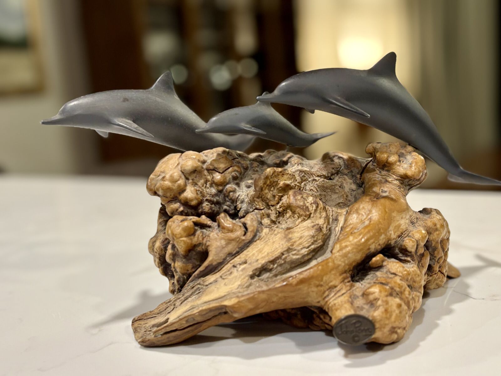 Vintage John Perry Dolphins on Burwood driftwood MCM figurine home decor