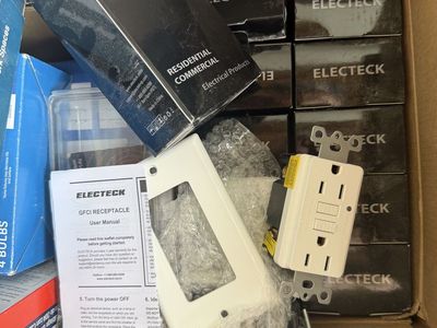 9 new Electeck GFCI Receptacle Outlet, Residential/Commercial, White, 15-20A, New in Box (Bulk Lot)