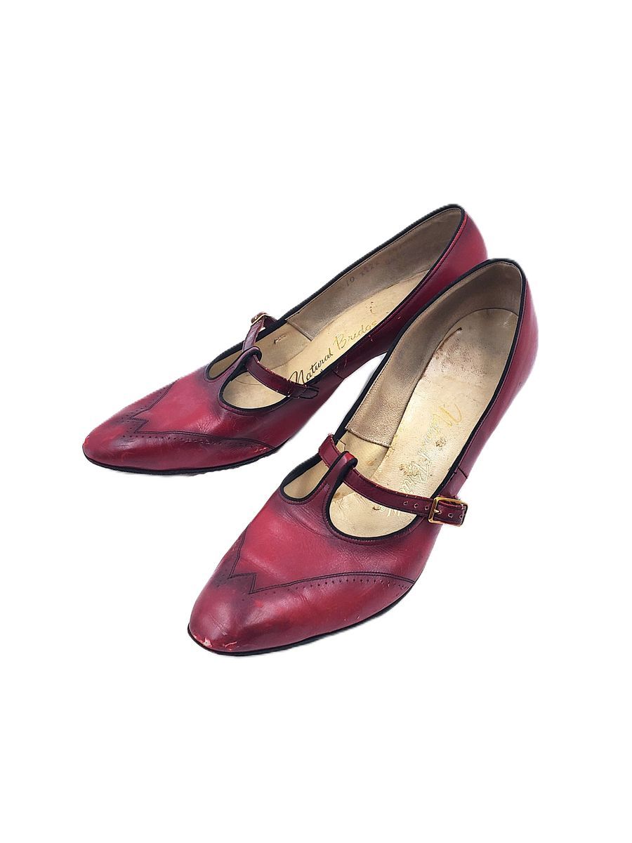 VERY RARE Vintage “Natural Bridge” Red Leather T-Strap Heels – Size 10 AA or 8 ½