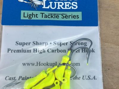 Hookup Lures Light Tackle Series Chartreuse Jigs 1/16 oz, #2 Hooks, 5 Count - Super Sharp/Strong