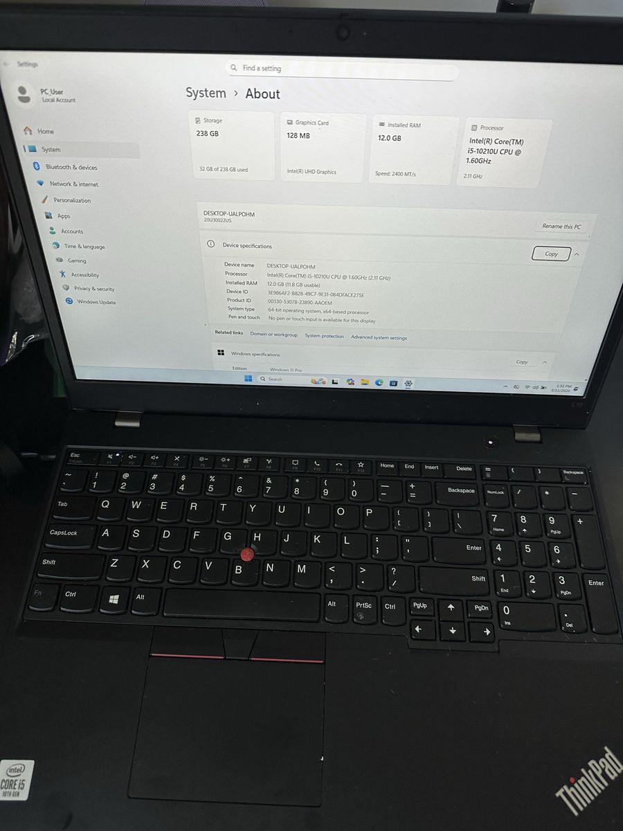 Lenovo 15.6-inch Laptop i5 Core 10th Gen 12 GB RAM SSD