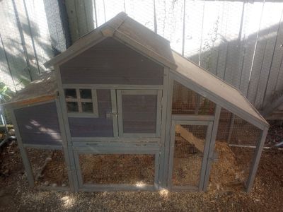 Chicken coop with feeders