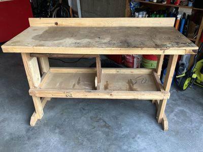 Sturdy Wood Workbench with Storage Shelf - Great for Garage or Workshop Projects, $20 cash