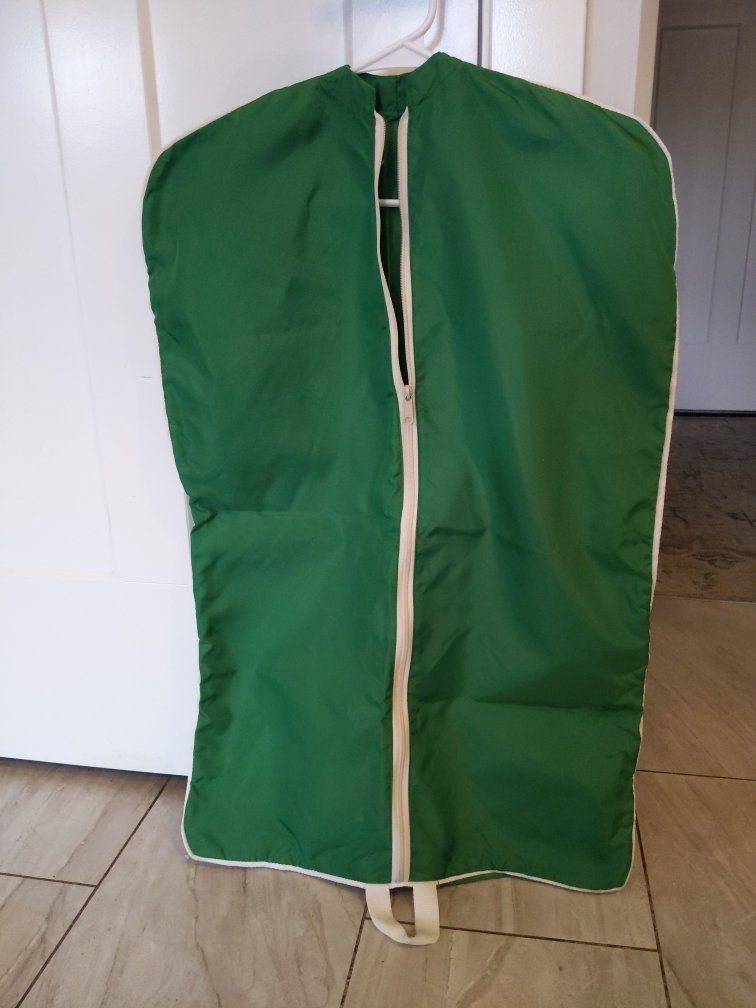 Vintage Kelly Green Garment Bag with pocket and Handle for Travel or Storage