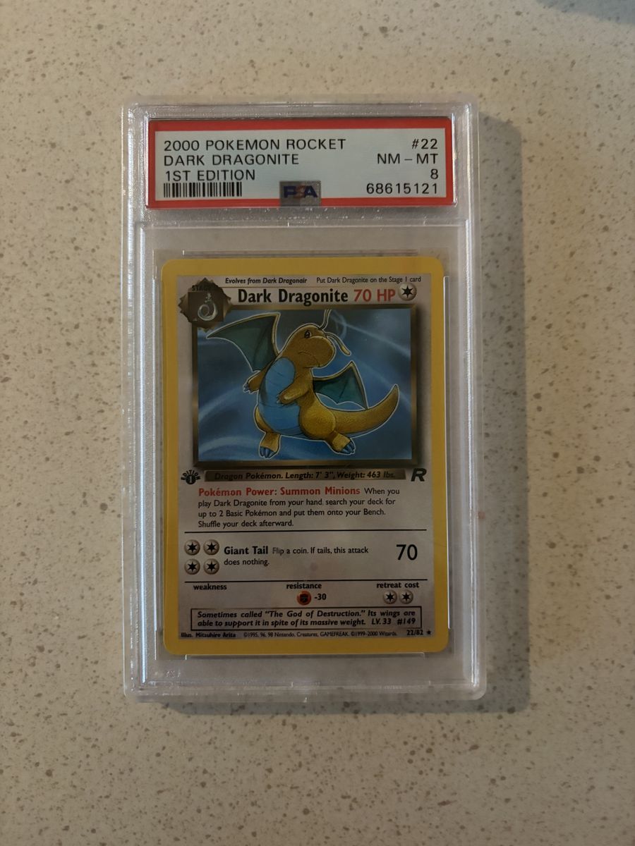 1st Edition Dark Dragonite PSA 8