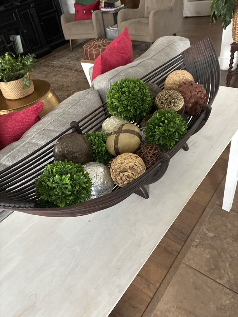 Wood Boat Decor With Decorative Balls