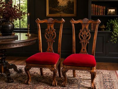 Vintage Chippendale Chairs WiTh New Red Velvet