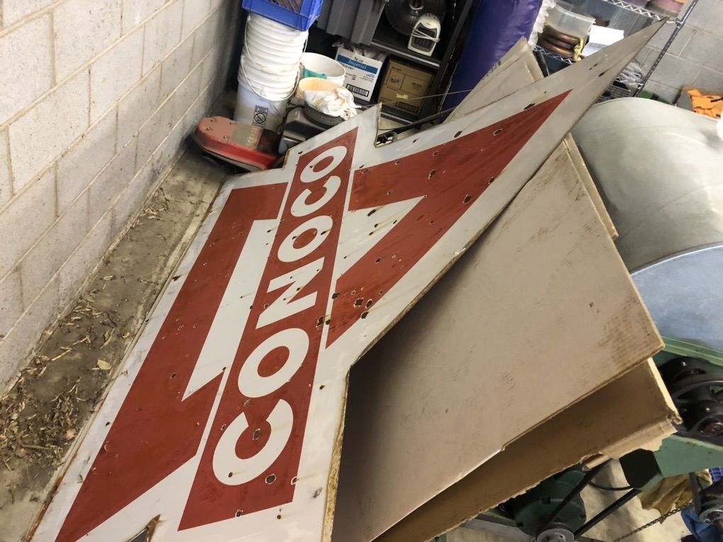 6 Foot Porcelain Conoco Sign And Oil Can