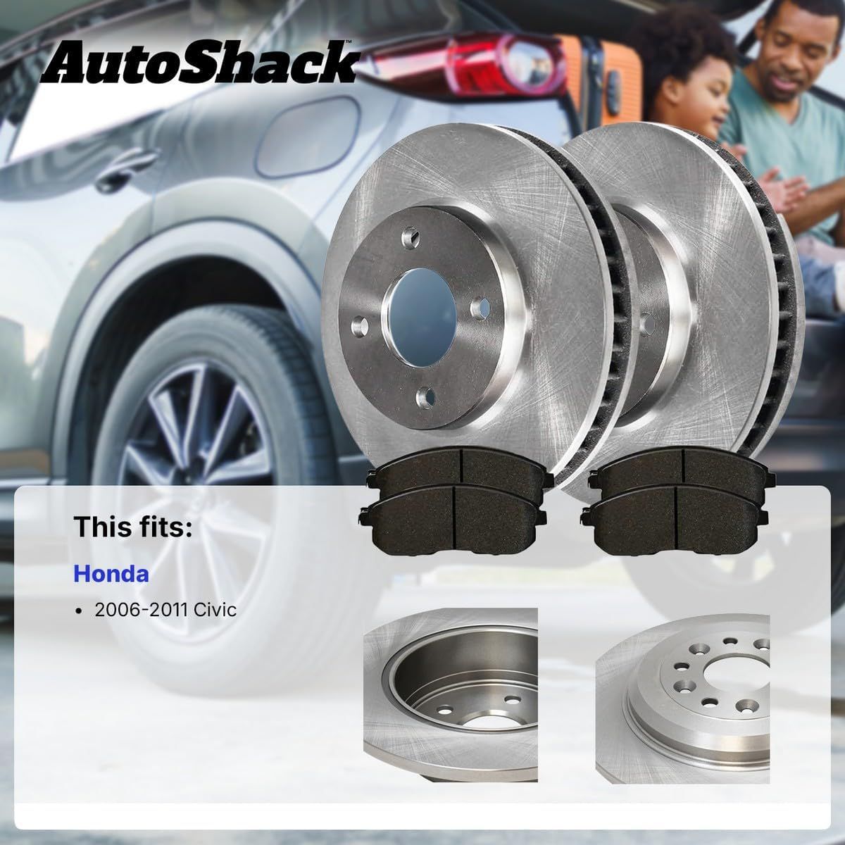2006-2011 Honda Civic Brake Kit  10.3" (261.5 mm) Front Vented Brake Rotors + Ceramic Brake Pads