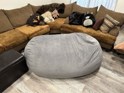 Big Joe Gray Plush Foam Large Bean Bag Chair Lounge Ottoman