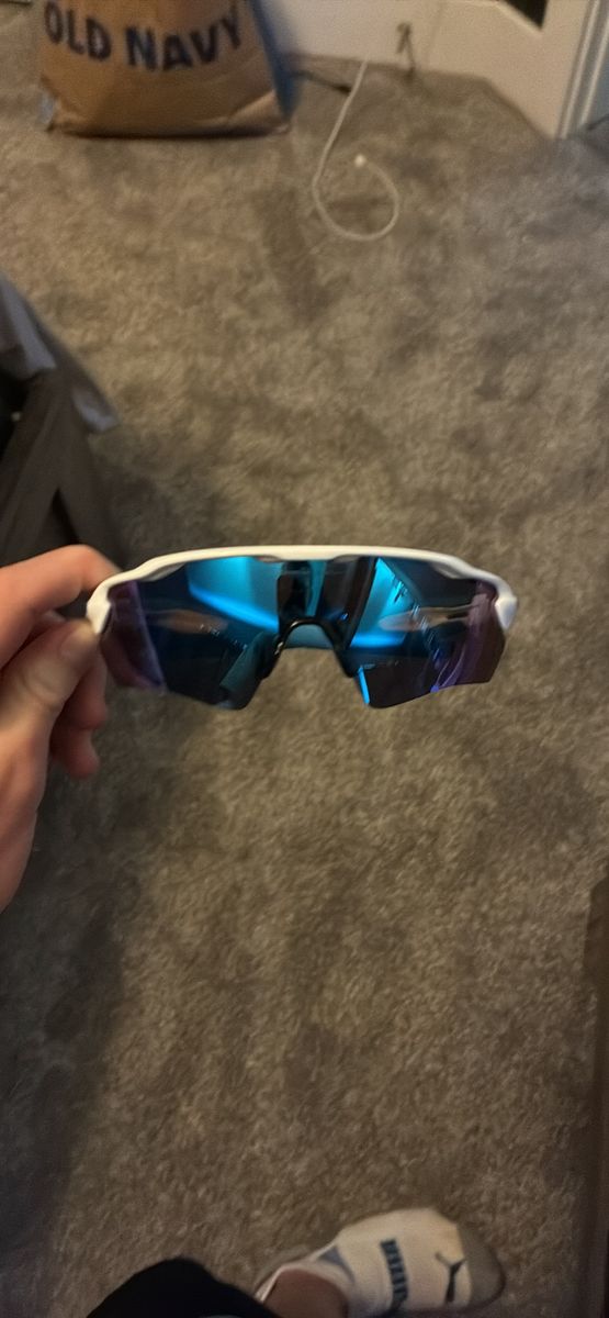 Oakley Radar EV Path Sunglasses White Blue Mirror Shield with case and protection sleeve
