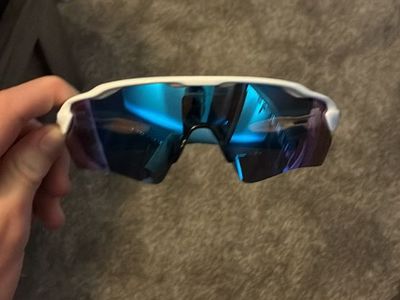 Oakley Radar EV Path Sunglasses White Blue Mirror Shield with case and protection sleeve