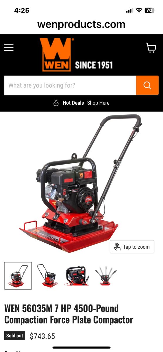 WEN 56035M 7 HP 4500-Pound Compaction Force Plate Compactor