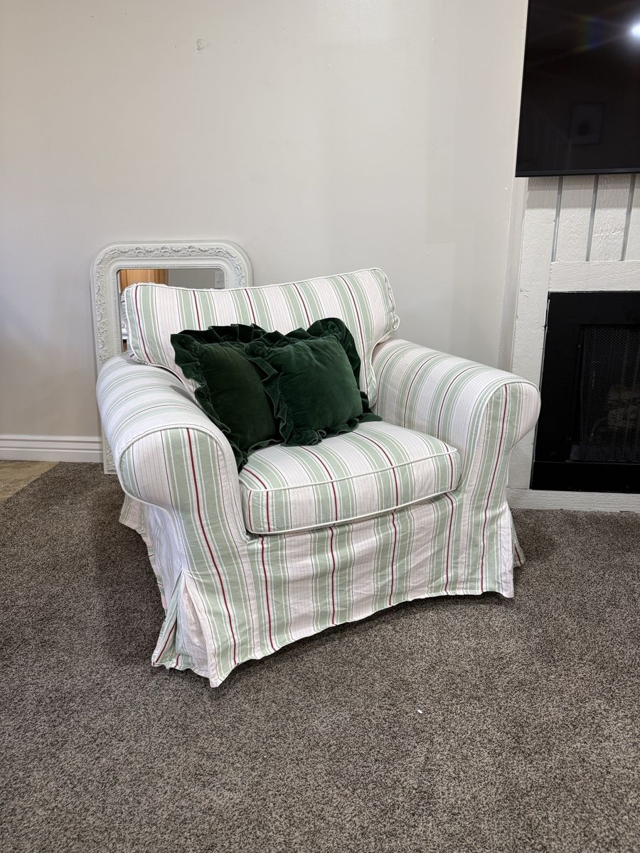 Cute Cottage / Grandmillenial Style Stripe Slipcover Chair