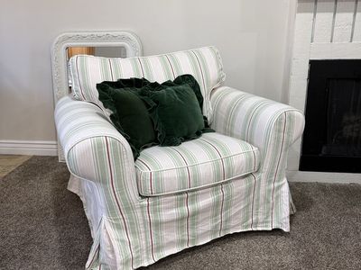 Cute Cottage / Grandmillenial Style Stripe Slipcover Chair