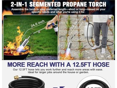 EASITALY Propane Torch Weed Burner Kit, 12.5FT Hose, Heavy Duty Blow Torch Flamethrower, 2-in-1 Long/Short Mode