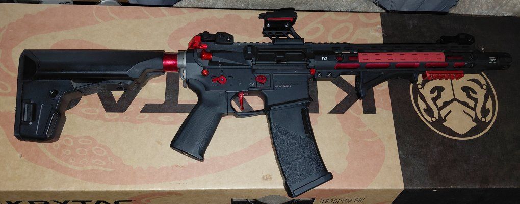 Krytac Custom DSG Black and Red Airsoft Rifle with Red Dot Sight and M-LOK Handguard