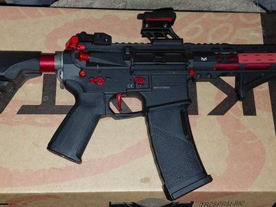 Krytac Custom DSG Black and Red Airsoft Rifle with Red Dot Sight and M-LOK Handguard