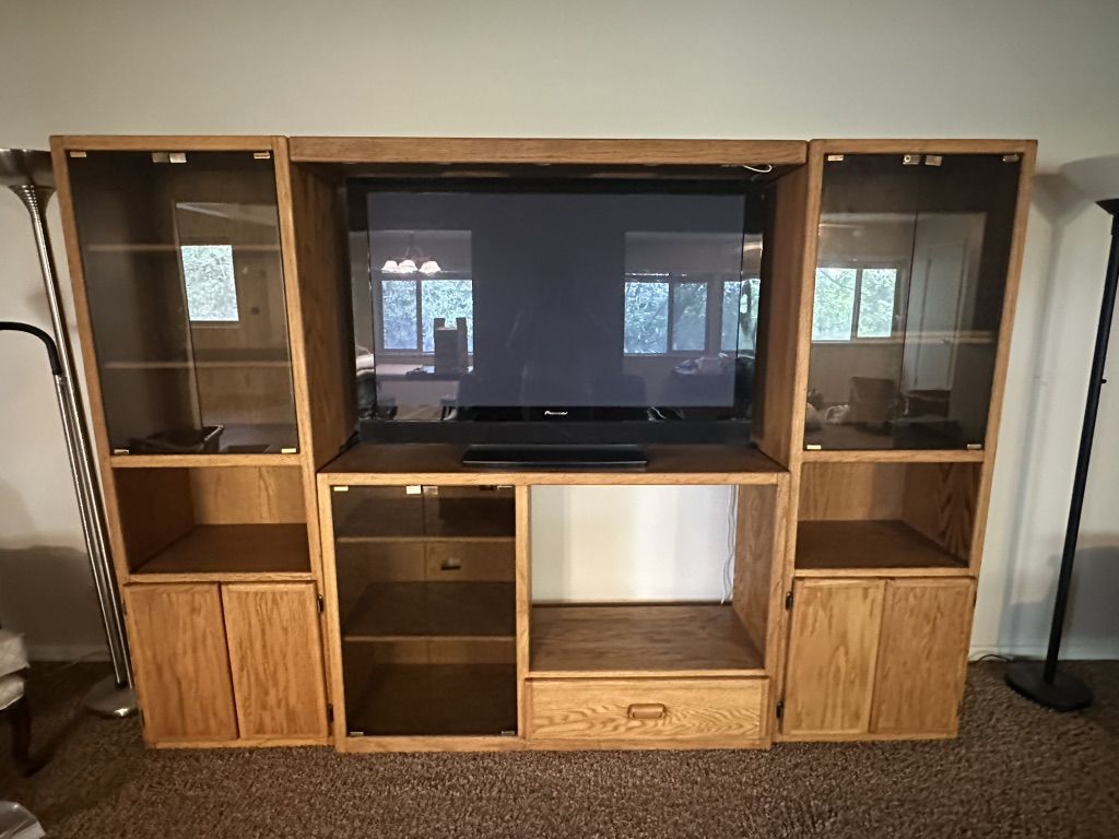 3-Piece Oak Wood Entertainment Center