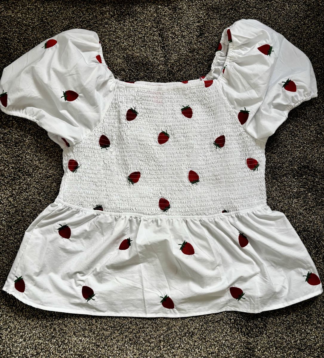 Coco & Shay White Strawberry Embroidered Blouse 