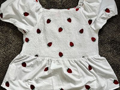 Coco & Shay White Strawberry Embroidered Blouse