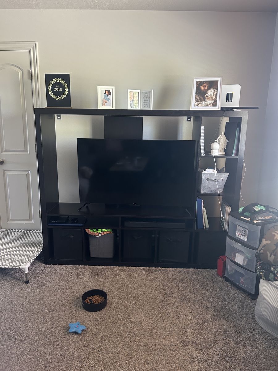 Black Entertainment Center TV Stand with Shelving Unit