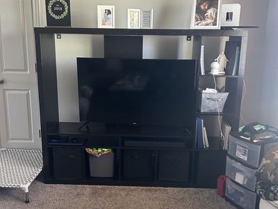 Black Entertainment Center TV Stand with Shelving Unit