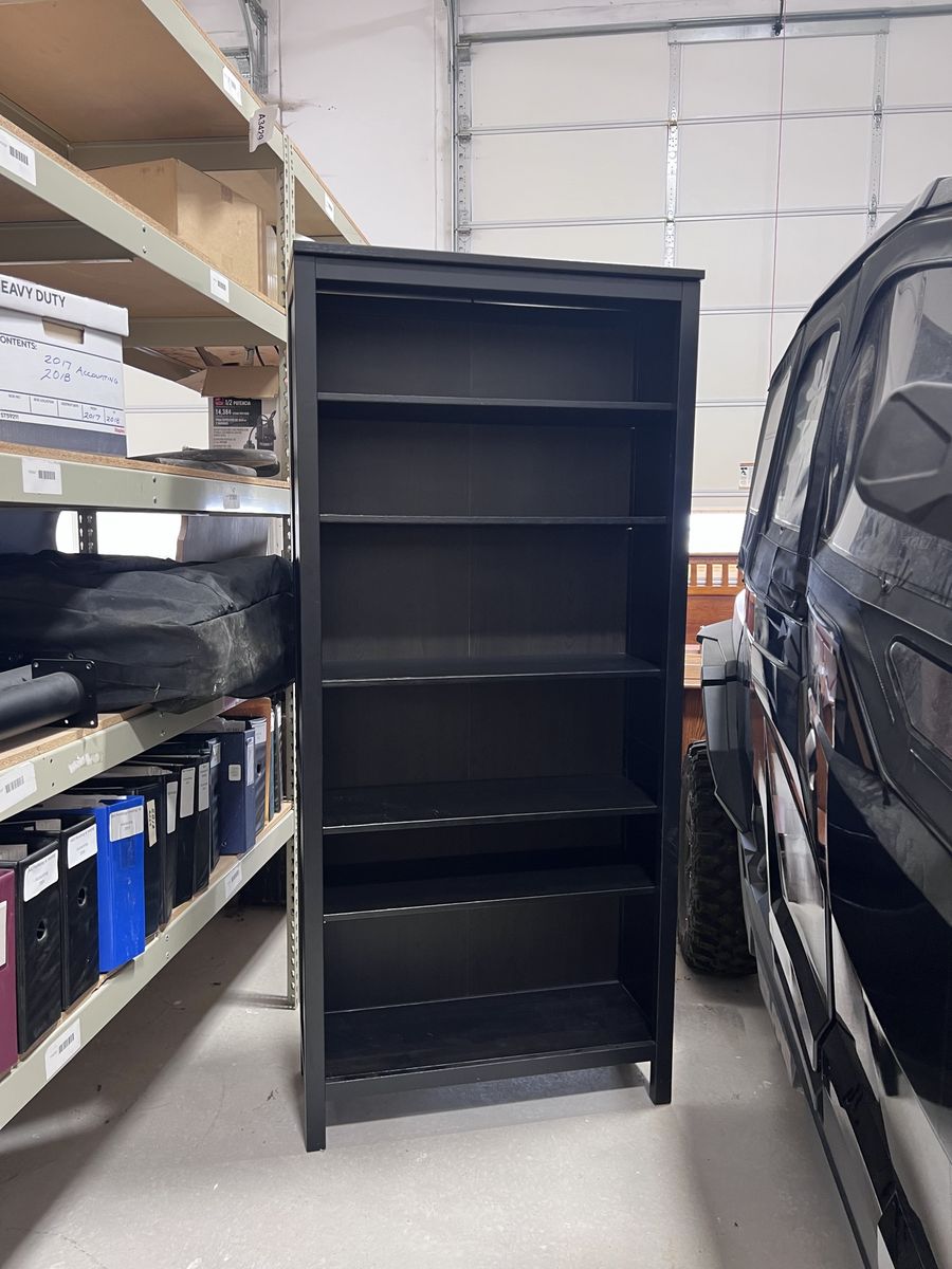 Tall Black Wood Bookcase Shelving Unit with Adjustable Shelves