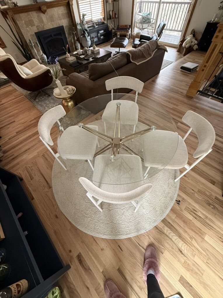 43.5" Dining Table- Glass Top with Gold Legs, Seats 4