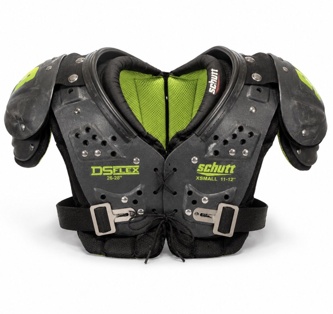 Schutt DS Flex Football Shoulder Pads X-Small 11-12" 26-28" Black Green