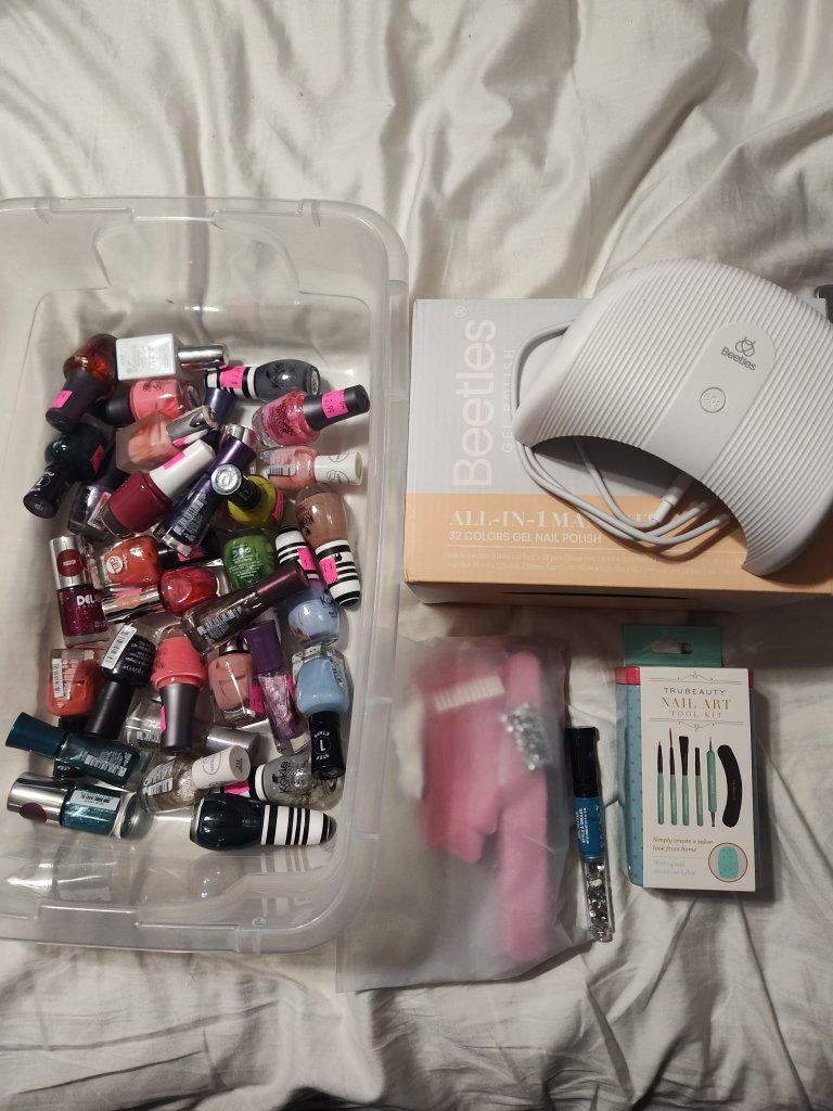 Large Nail Polish Lot: Beetles Gel Polish Kit w/ UV Lamp, TRUBEAUTY Nail Art Tools & 50+ Polishes