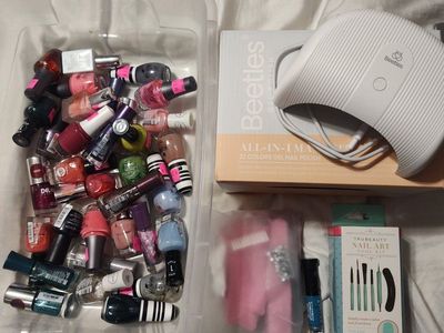 Large Nail Polish Lot: Beetles Gel Polish Kit w/ UV Lamp, TRUBEAUTY Nail Art Tools & 50+ Polishes