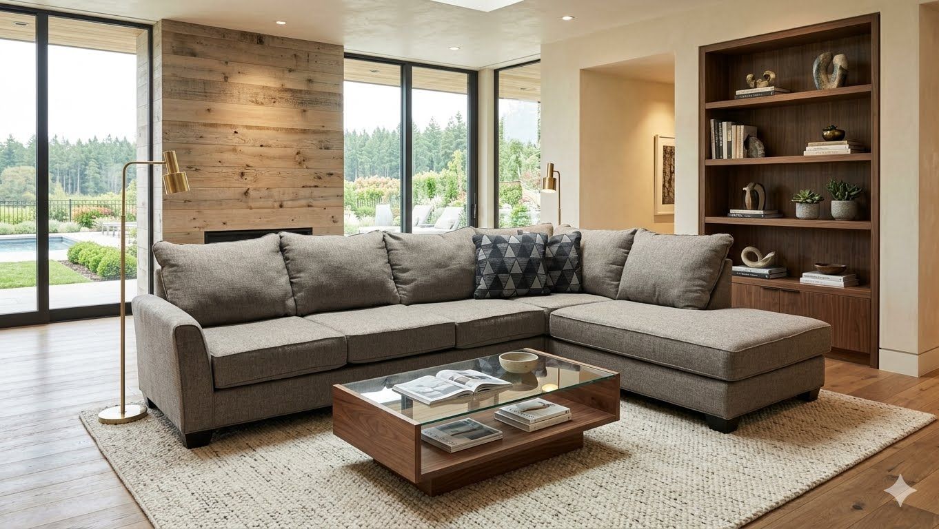 Sectional Sofa, Grey Fabric, Modern Design, Right-Hand Facing Chaise