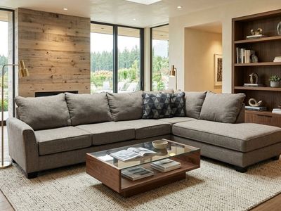 Sectional Sofa, Grey Fabric, Modern Design, Right-Hand Facing Chaise