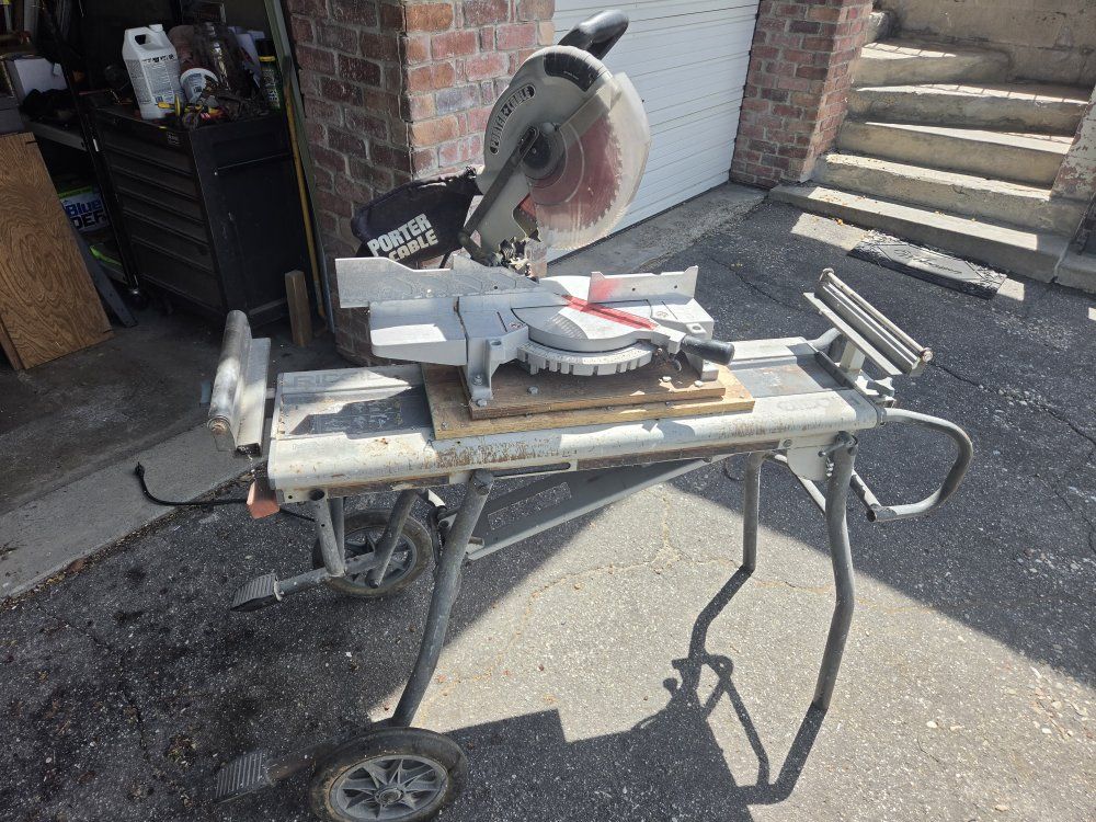 Porter-Cable Miter Saw Mounted on Ridgid Rolling Stand