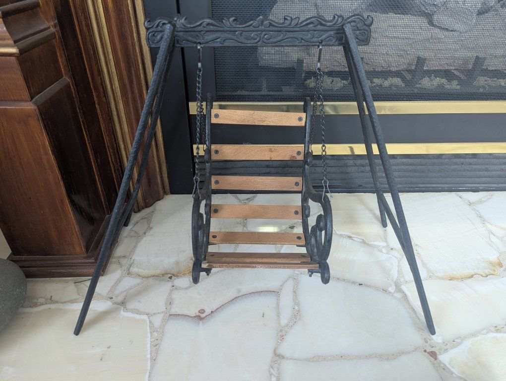 Vintage cast iron & wood doll swing