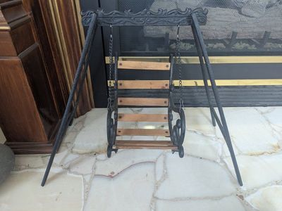 Vintage cast iron & wood doll swing